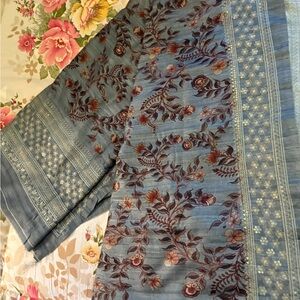 Floral Embroidered Blue drape saree brand new.